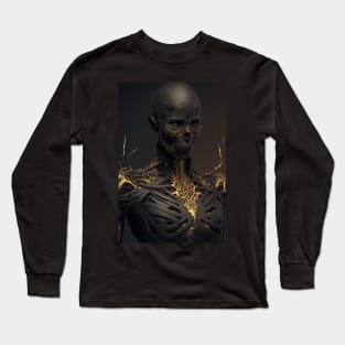 The Dark Elegance of Golden Fissures: A Demon Skull Bedecked in Splendor Long Sleeve T-Shirt